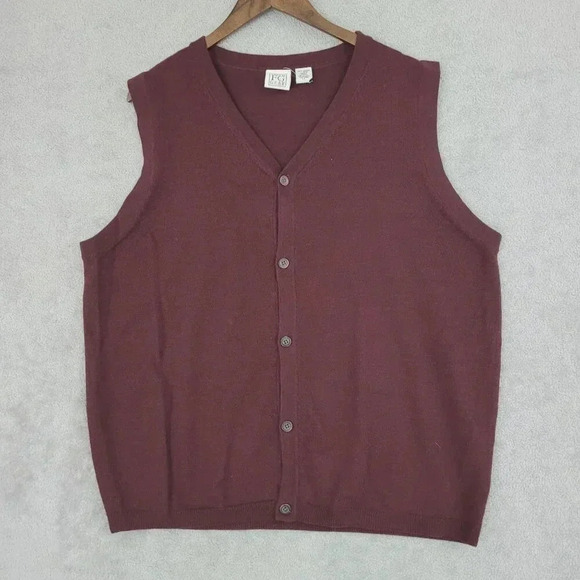 Vtg Field Gear Mens Burgundy 100% Merino Wool Button-Up Vest Large 7PT - Picture 1 of 6